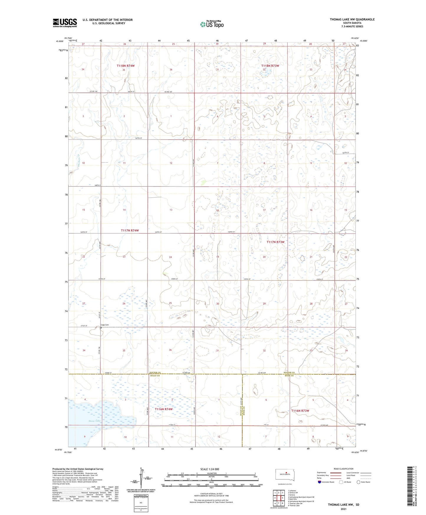 Thomas Lake NW South Dakota US Topo Map Image