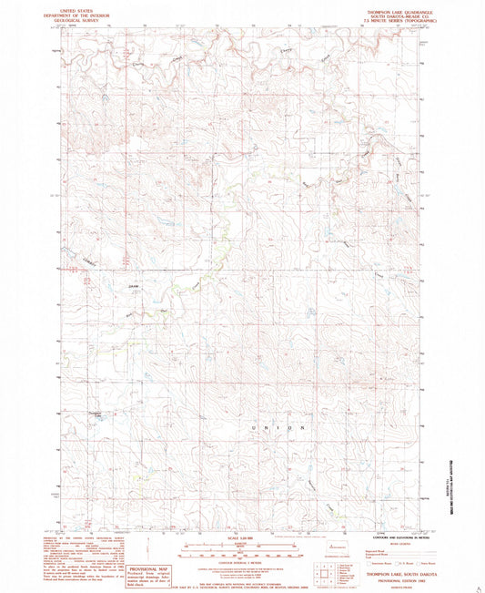 Classic USGS Thompson Lake South Dakota 7.5'x7.5' Topo Map Image