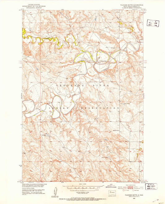 Classic USGS Thunder Butte South Dakota 7.5'x7.5' Topo Map Image