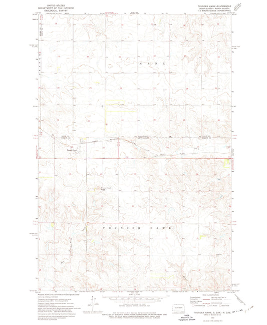 Classic USGS Thunder Hawk South Dakota 7.5'x7.5' Topo Map Image