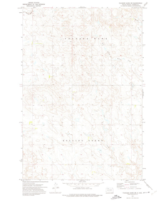Classic USGS Thunder Hawk SW South Dakota 7.5'x7.5' Topo Map Image