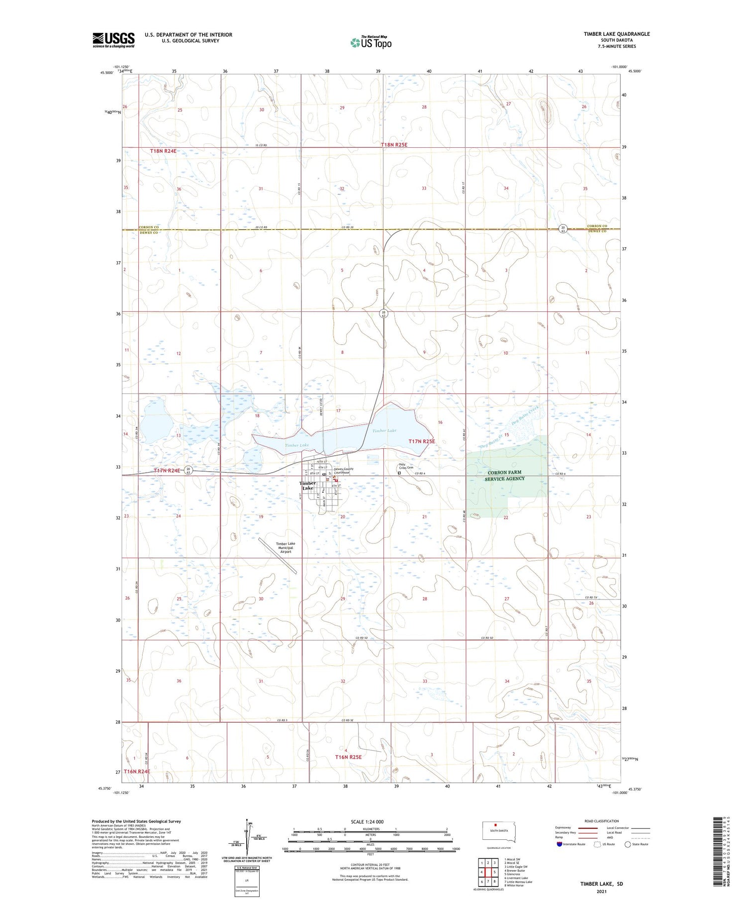 Timber Lake South Dakota US Topo Map Image