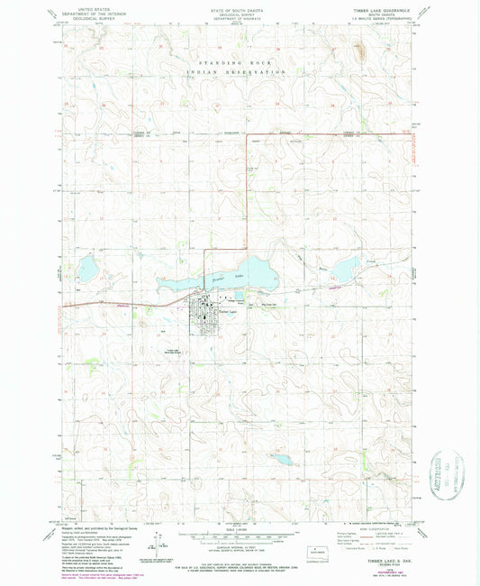 Classic USGS Timber Lake South Dakota 7.5'x7.5' Topo Map Image