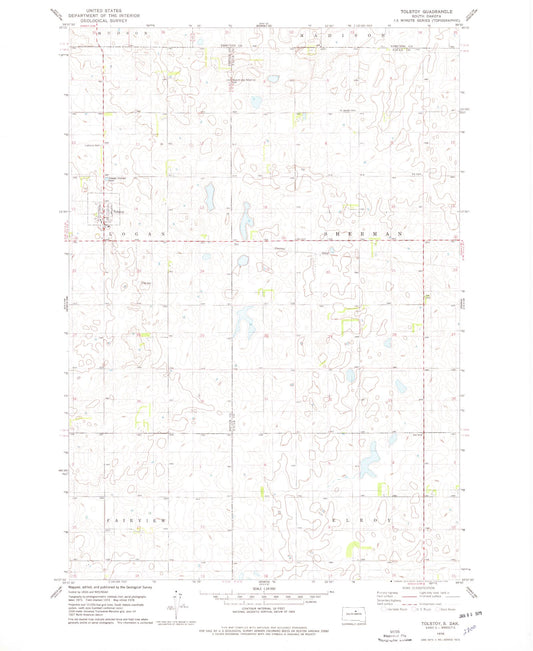 Classic USGS Tolstoy South Dakota 7.5'x7.5' Topo Map Image