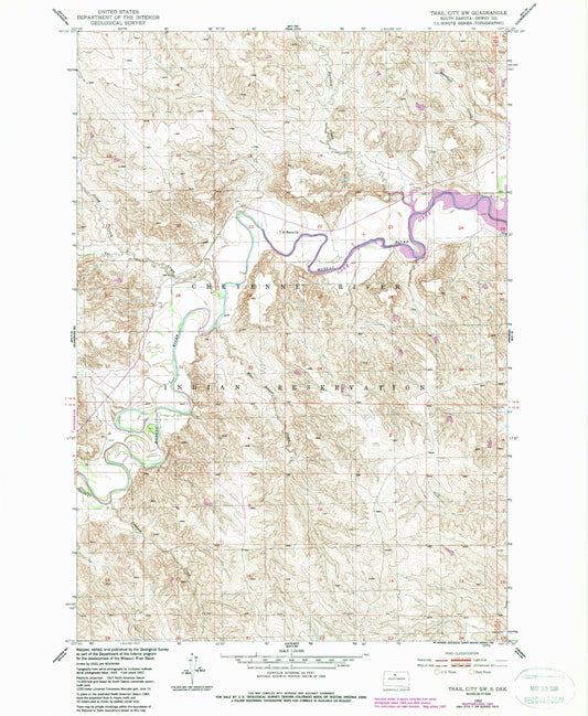 Classic USGS Trail City SW South Dakota 7.5'x7.5' Topo Map Image