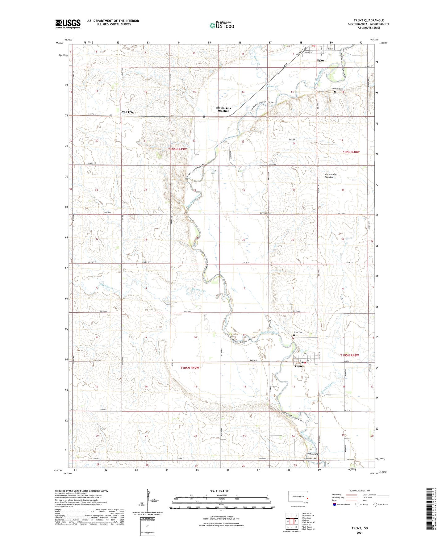 Trent South Dakota US Topo Map Image