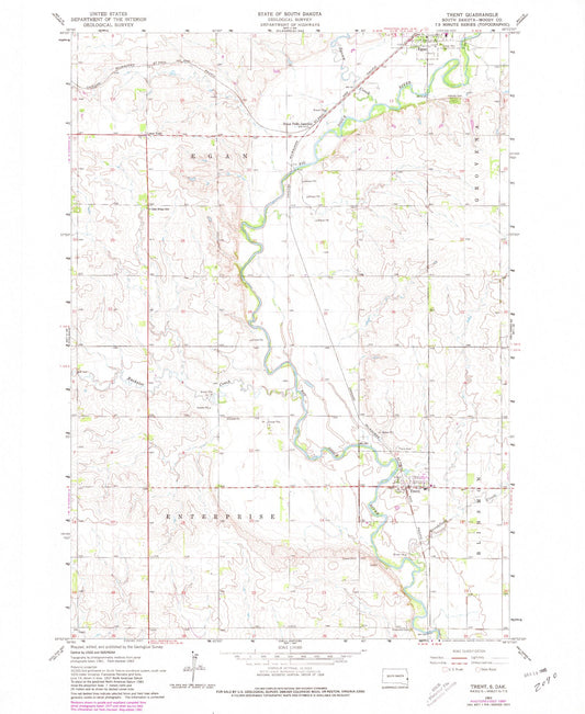 Classic USGS Trent South Dakota 7.5'x7.5' Topo Map Image