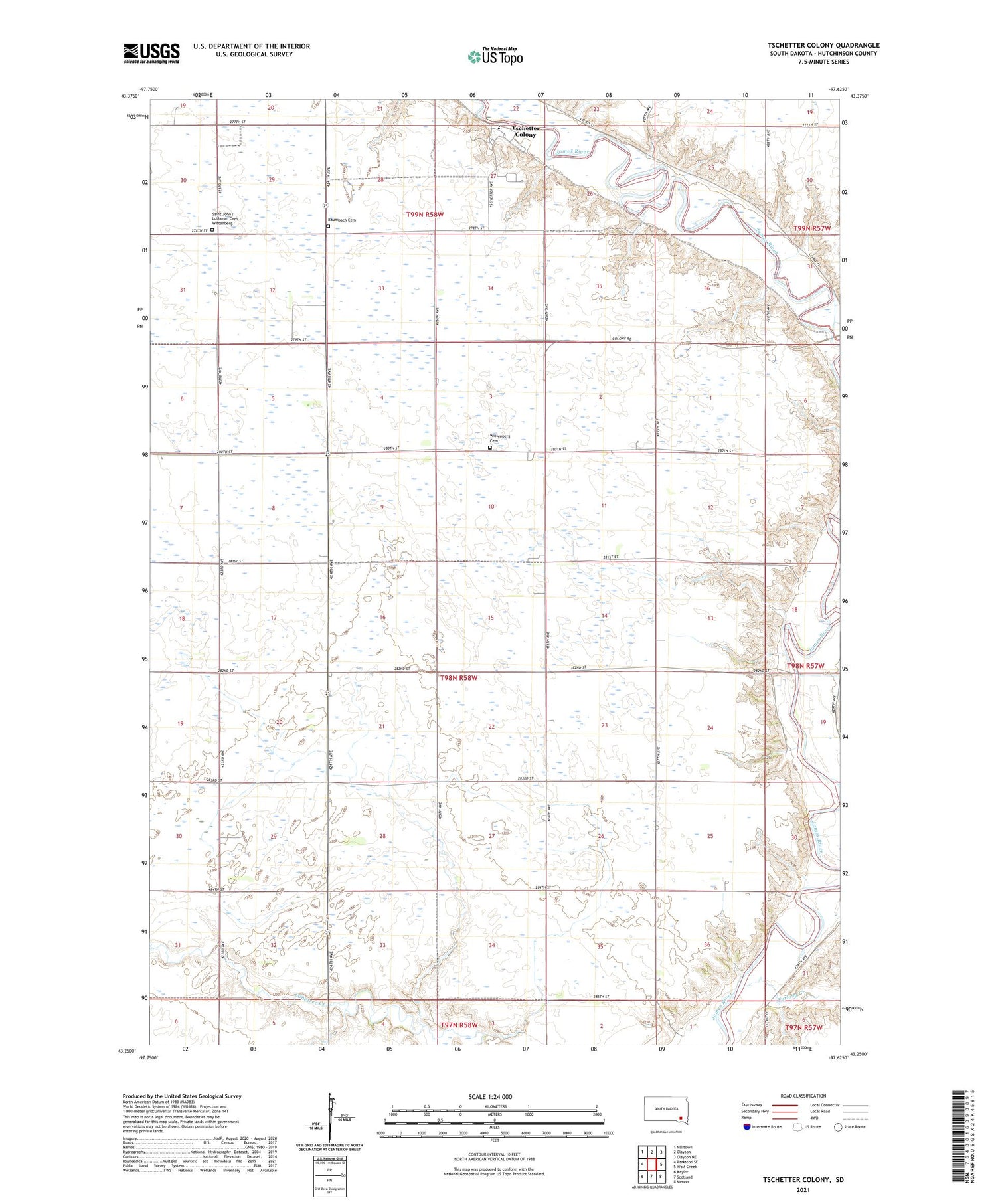 Tschetter Colony South Dakota US Topo Map Image