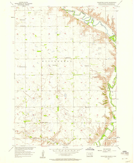 Classic USGS Tschetter Colony South Dakota 7.5'x7.5' Topo Map Image