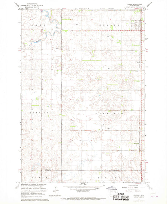 Classic USGS Tulare South Dakota 7.5'x7.5' Topo Map Image