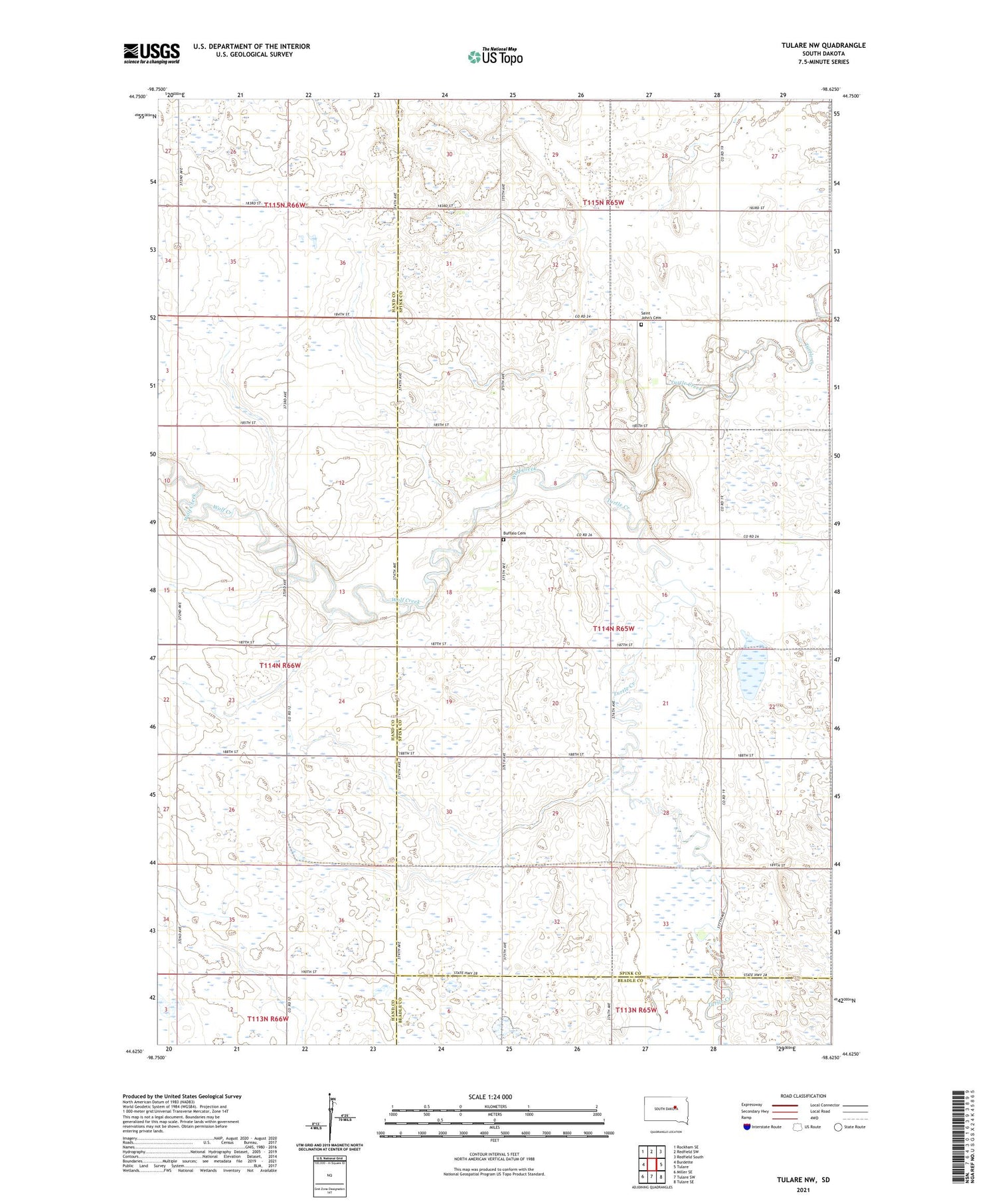 Tulare NW South Dakota US Topo Map Image