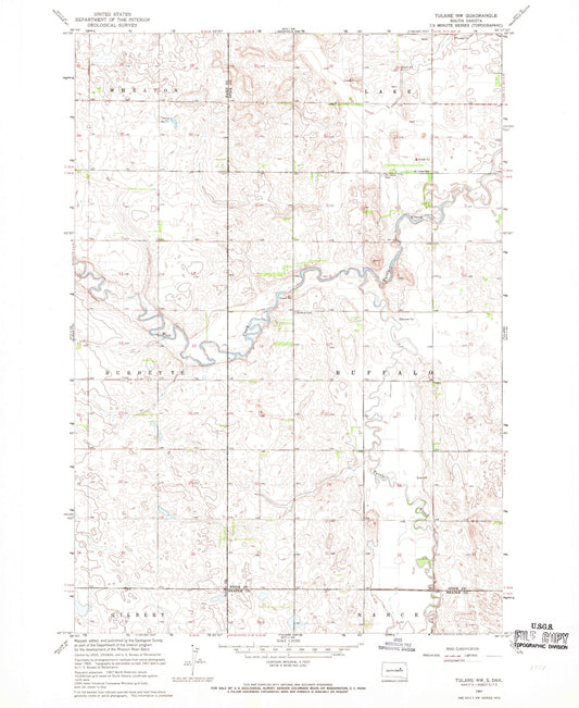 Classic USGS Tulare NW South Dakota 7.5'x7.5' Topo Map Image