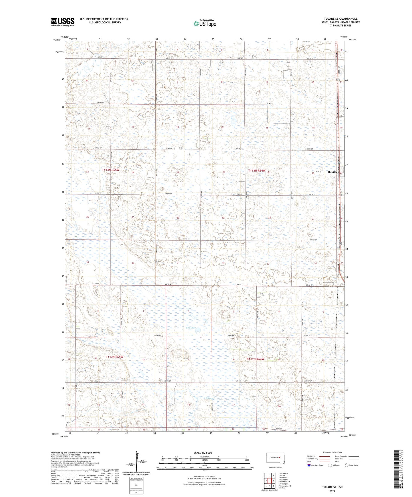 Tulare SE South Dakota US Topo Map Image