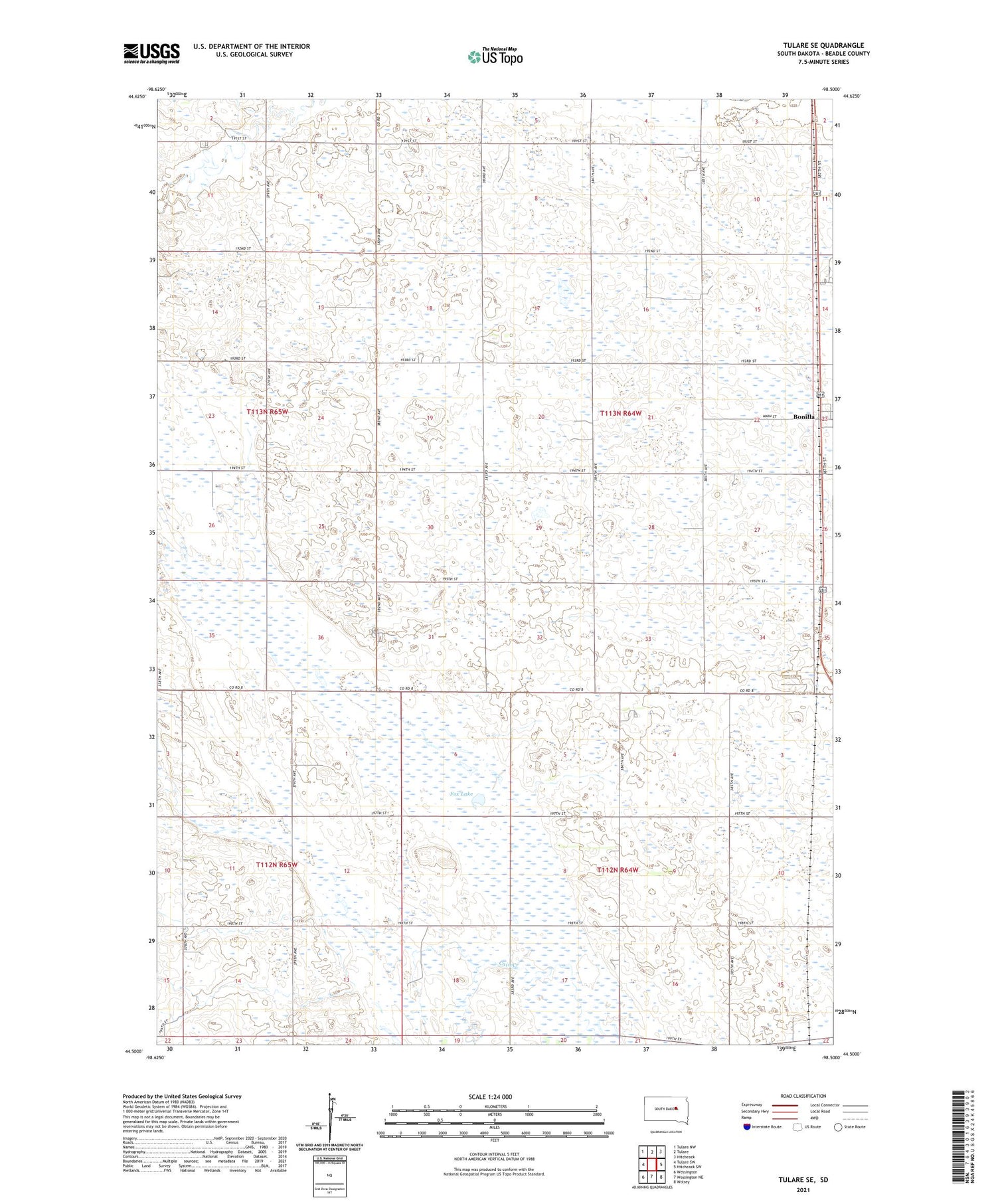 Tulare SE South Dakota US Topo Map Image