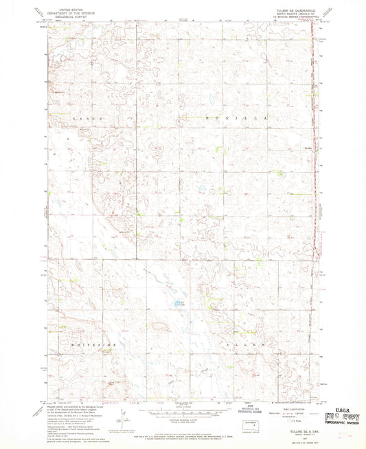 Classic USGS Tulare SE South Dakota 7.5'x7.5' Topo Map Image