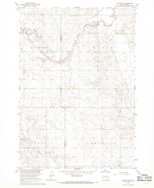 Classic USGS Tulare SW South Dakota 7.5'x7.5' Topo Map Image
