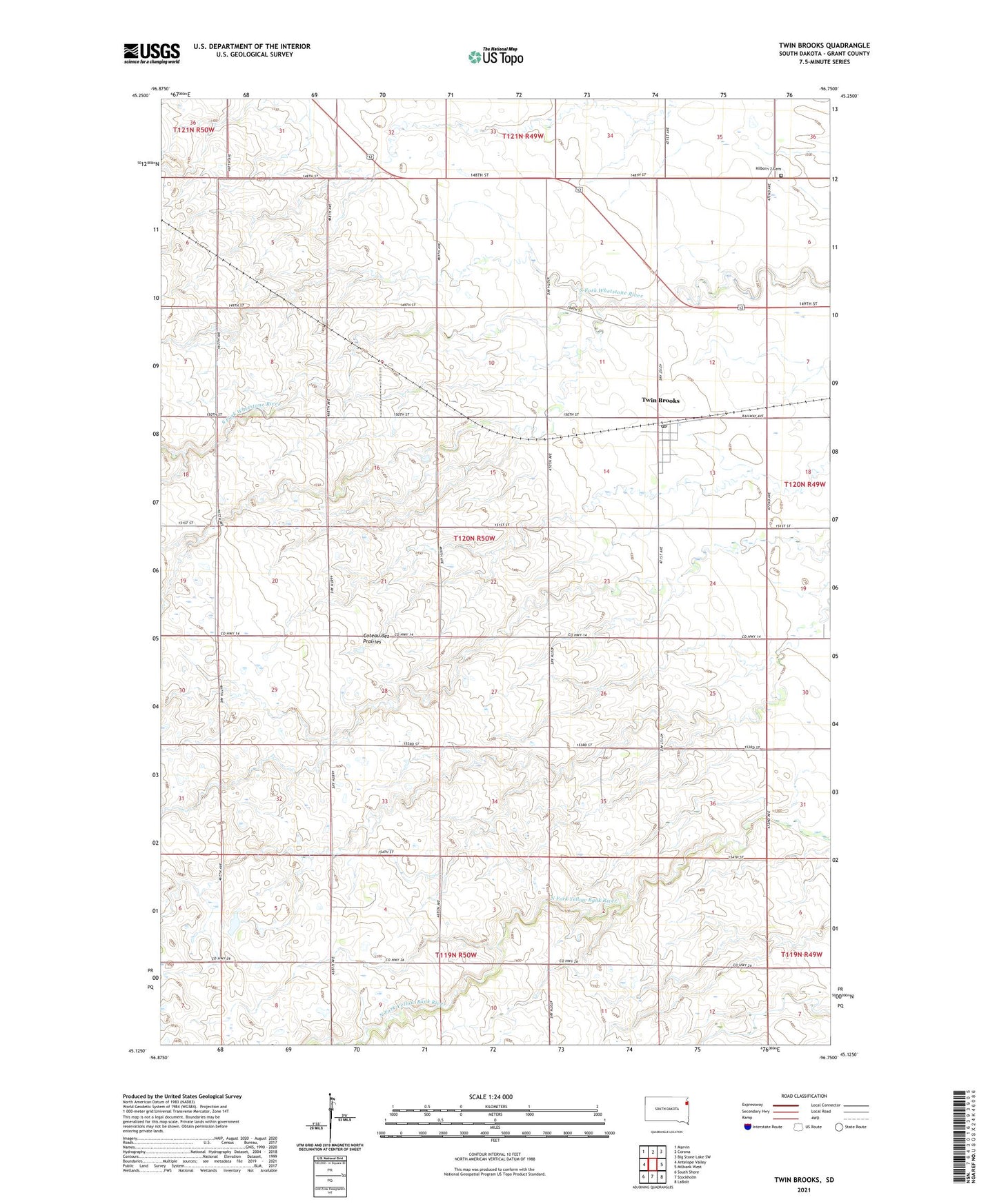 Twin Brooks South Dakota US Topo Map Image