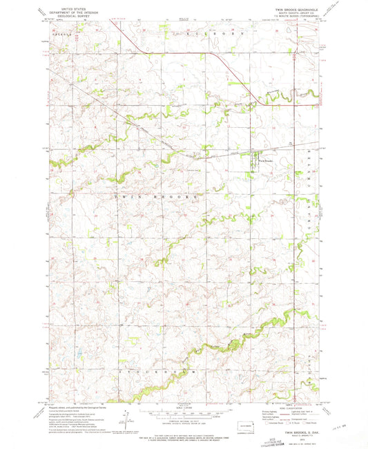 Classic USGS Twin Brooks South Dakota 7.5'x7.5' Topo Map Image