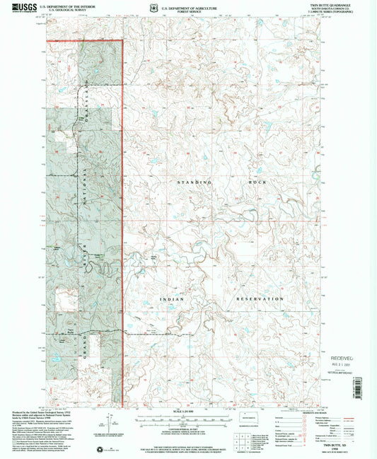 Classic USGS Twin Butte South Dakota 7.5'x7.5' Topo Map Image