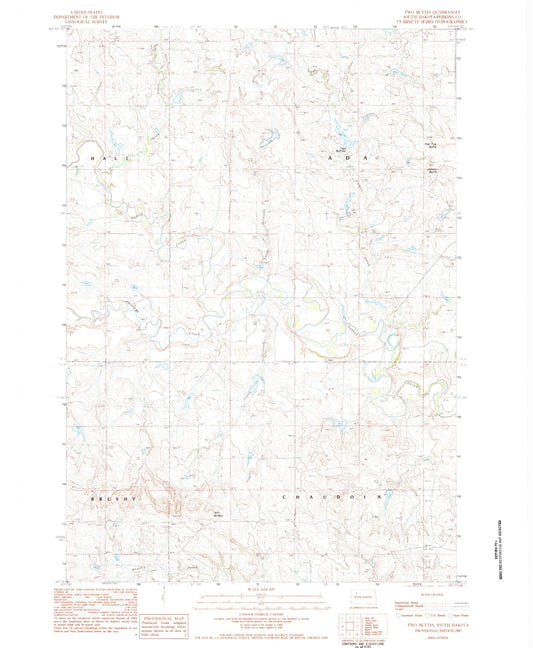 Classic USGS Two Buttes South Dakota 7.5'x7.5' Topo Map Image