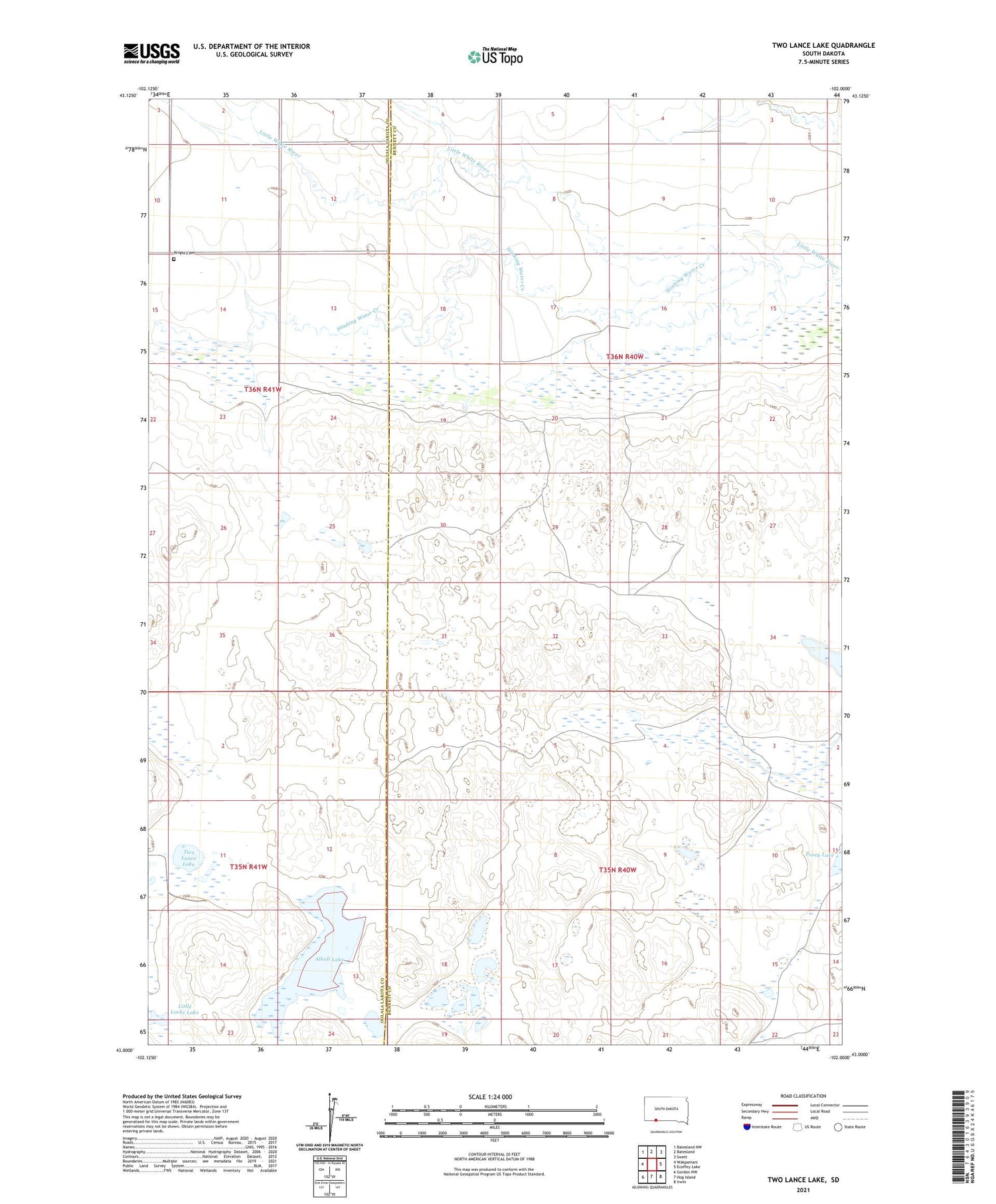 Two Lance Lake South Dakota US Topo Map Image