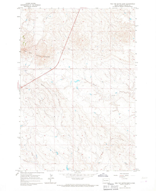 Classic USGS Two Top Butte East South Dakota 7.5'x7.5' Topo Map Image