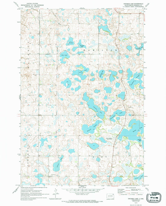 Classic USGS Twomile Lake South Dakota 7.5'x7.5' Topo Map Image