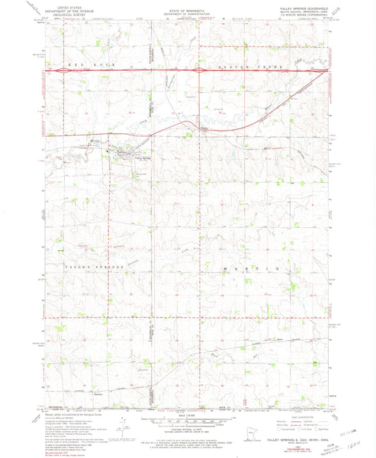 Classic USGS Valley Springs South Dakota 7.5'x7.5' Topo Map Image