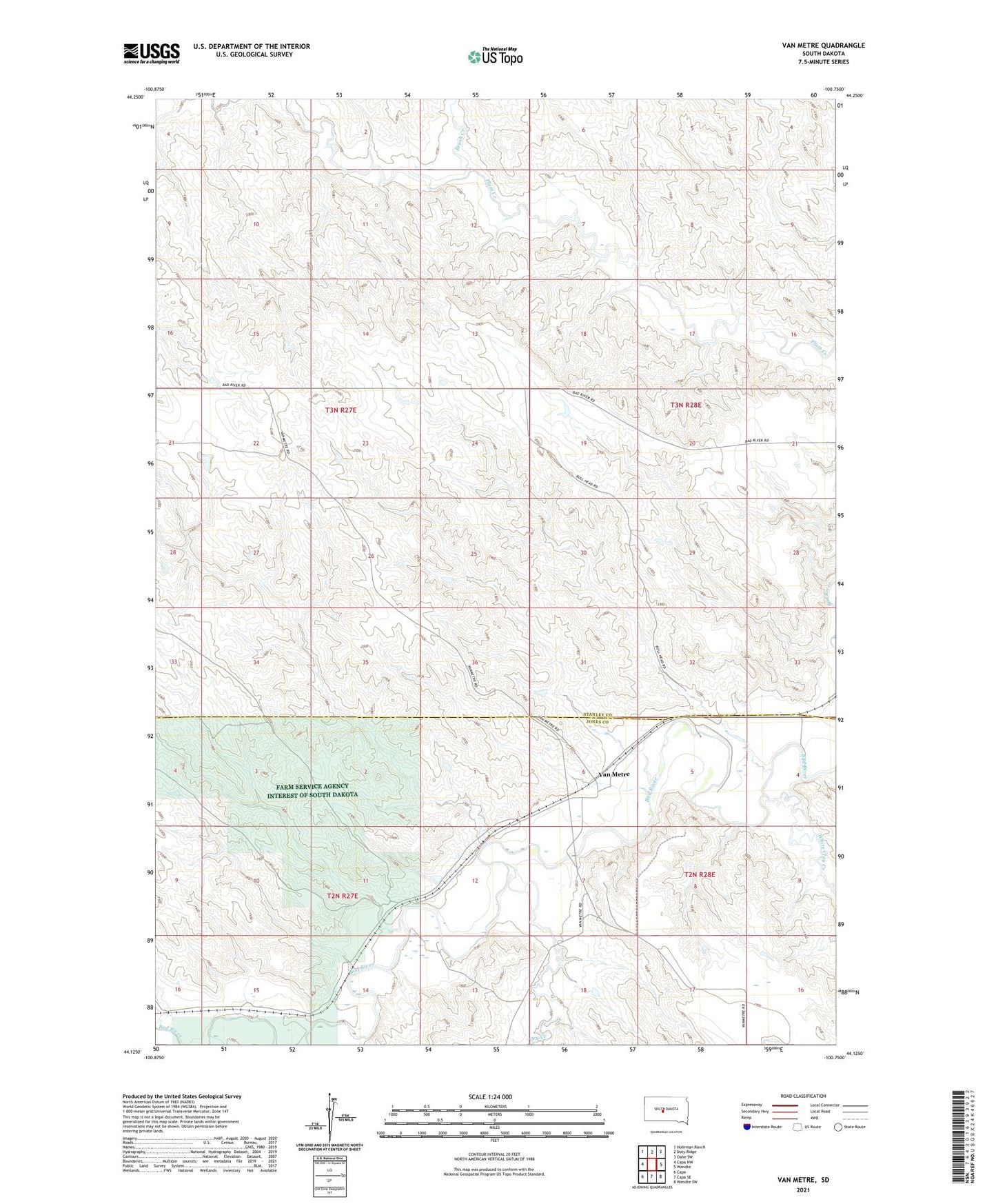 Van Metre South Dakota US Topo Map Image