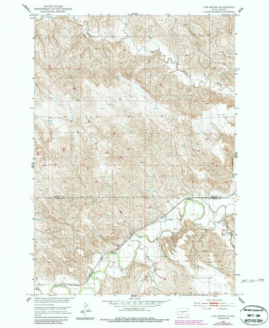 Classic USGS Van Metre South Dakota 7.5'x7.5' Topo Map Image