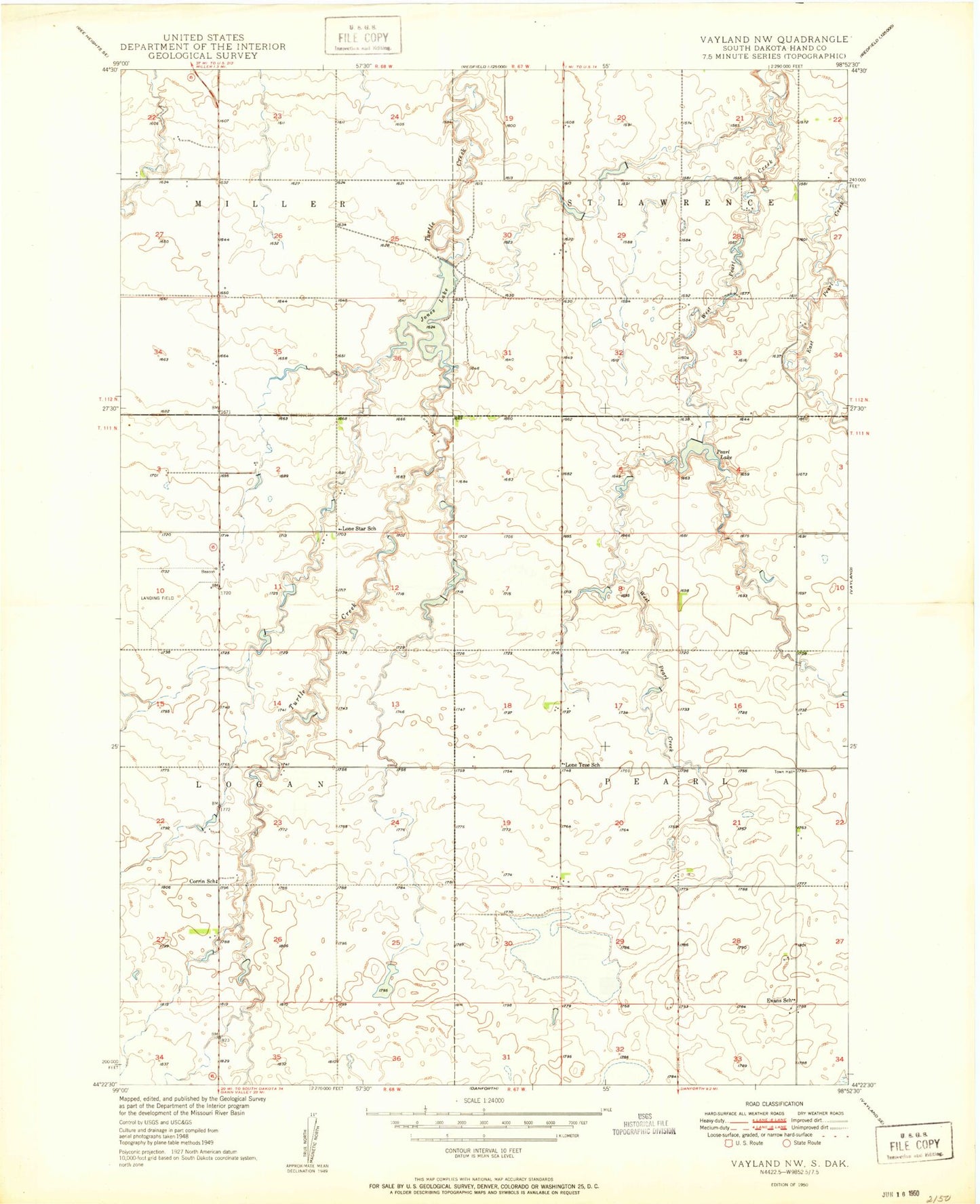 Classic USGS Vayland NW South Dakota 7.5'x7.5' Topo Map Image