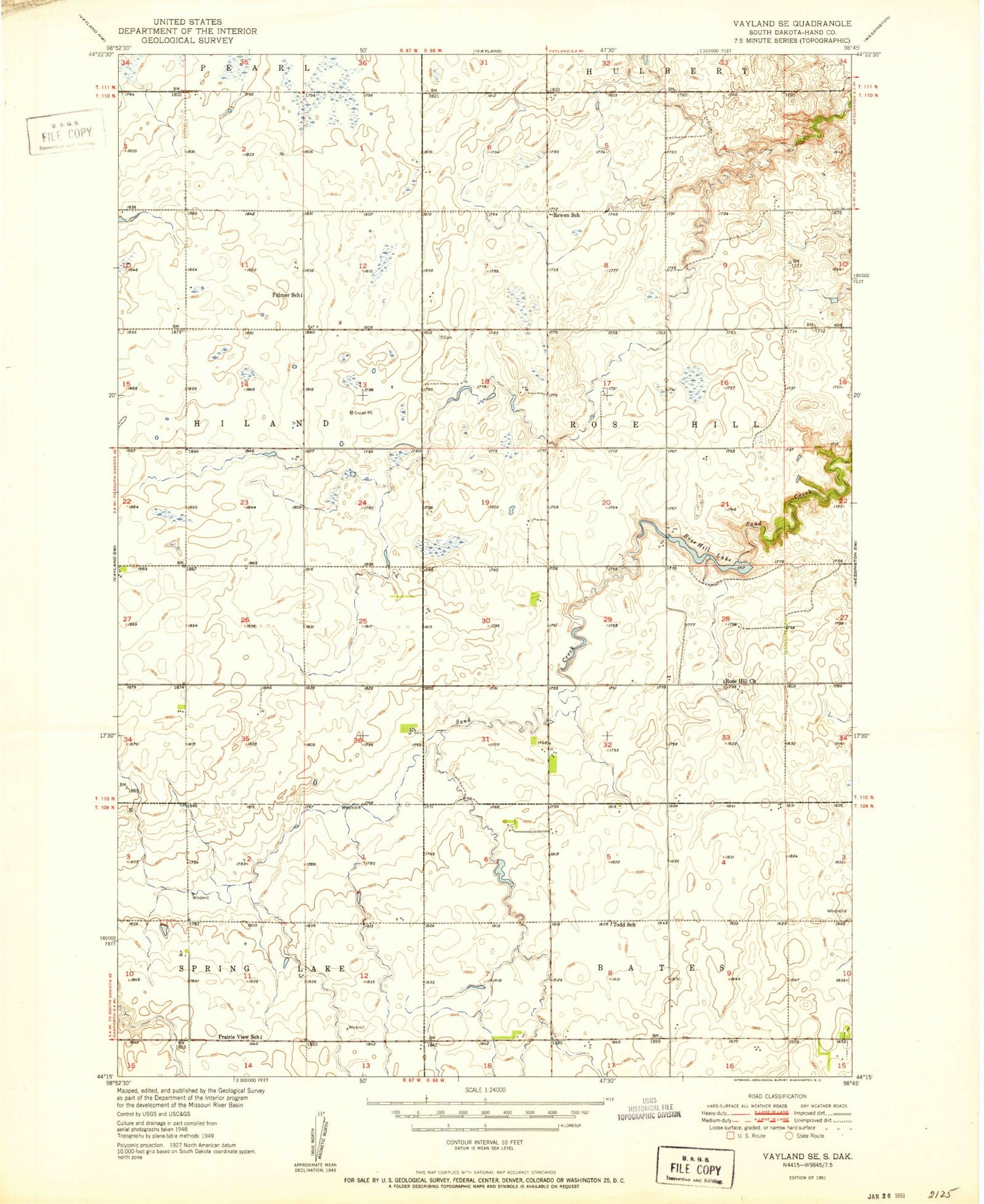 Classic USGS Vayland SE South Dakota 7.5'x7.5' Topo Map Image