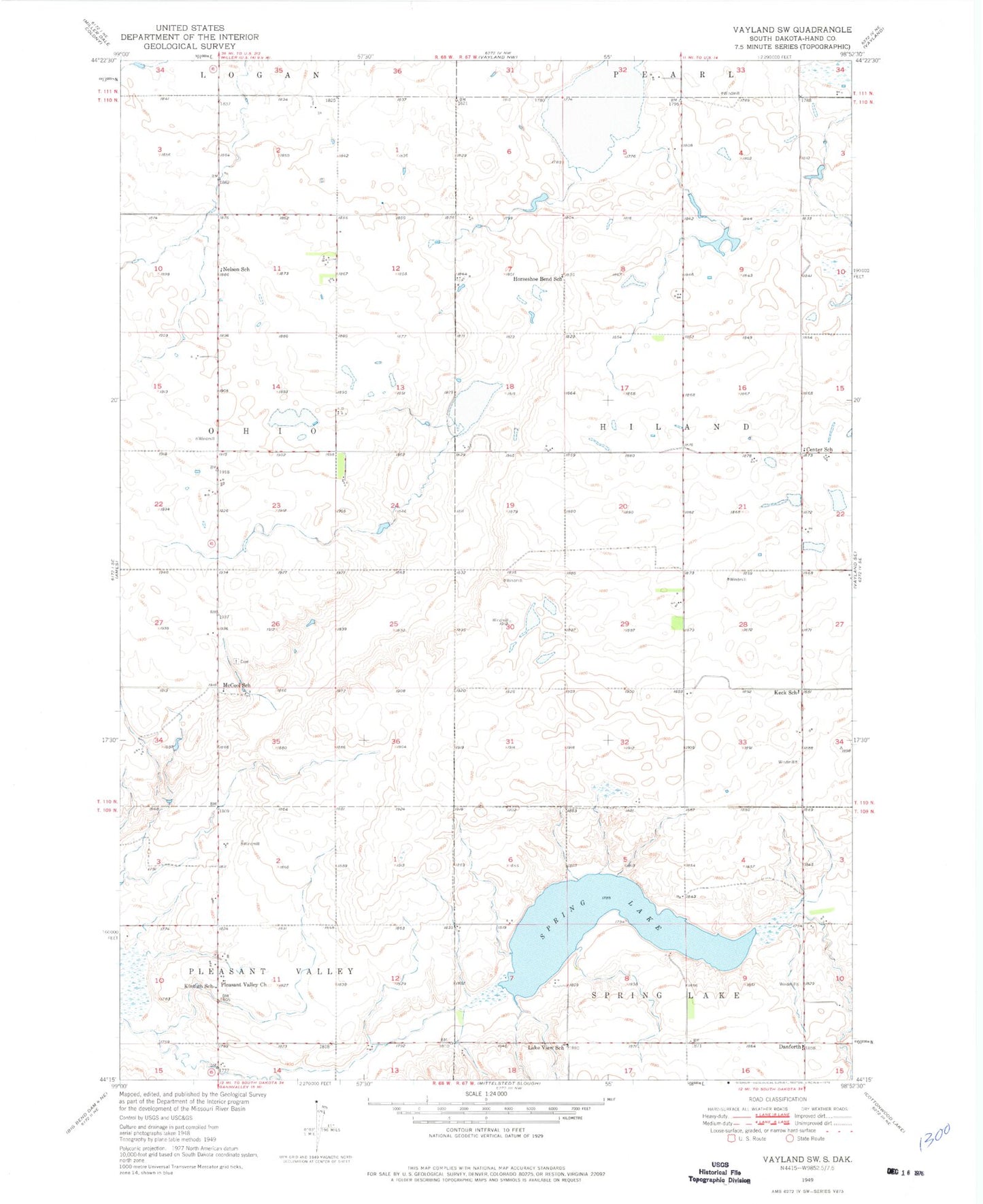 Classic USGS Vayland SW South Dakota 7.5'x7.5' Topo Map Image