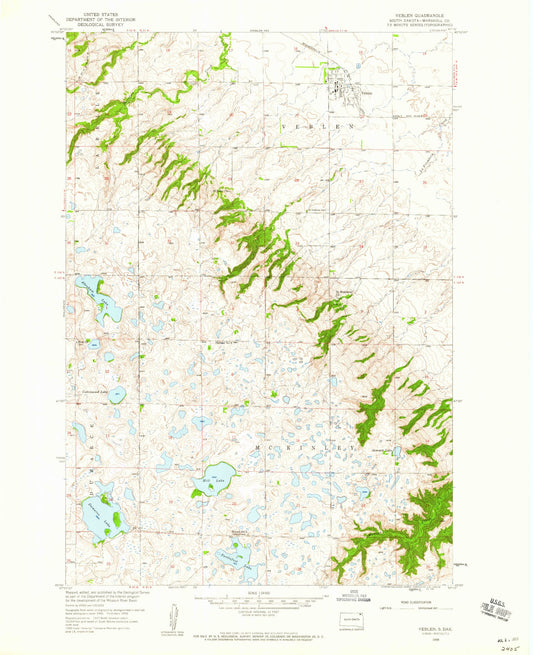 Classic USGS Veblen South Dakota 7.5'x7.5' Topo Map Image