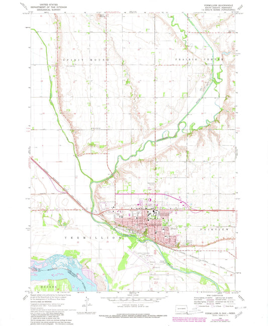 Classic USGS Vermillion South Dakota 7.5'x7.5' Topo Map Image