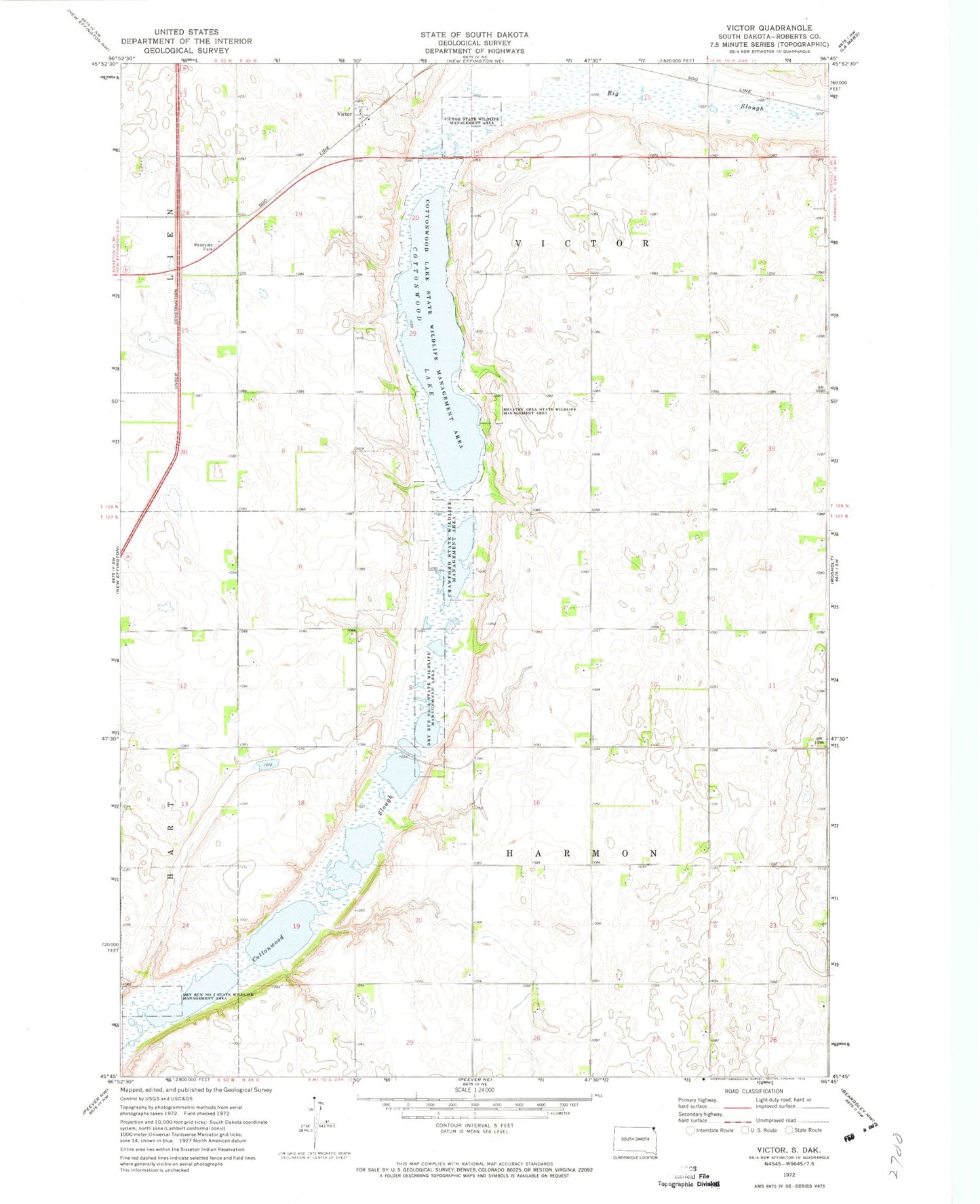 Classic USGS Victor South Dakota 7.5'x7.5' Topo Map Image