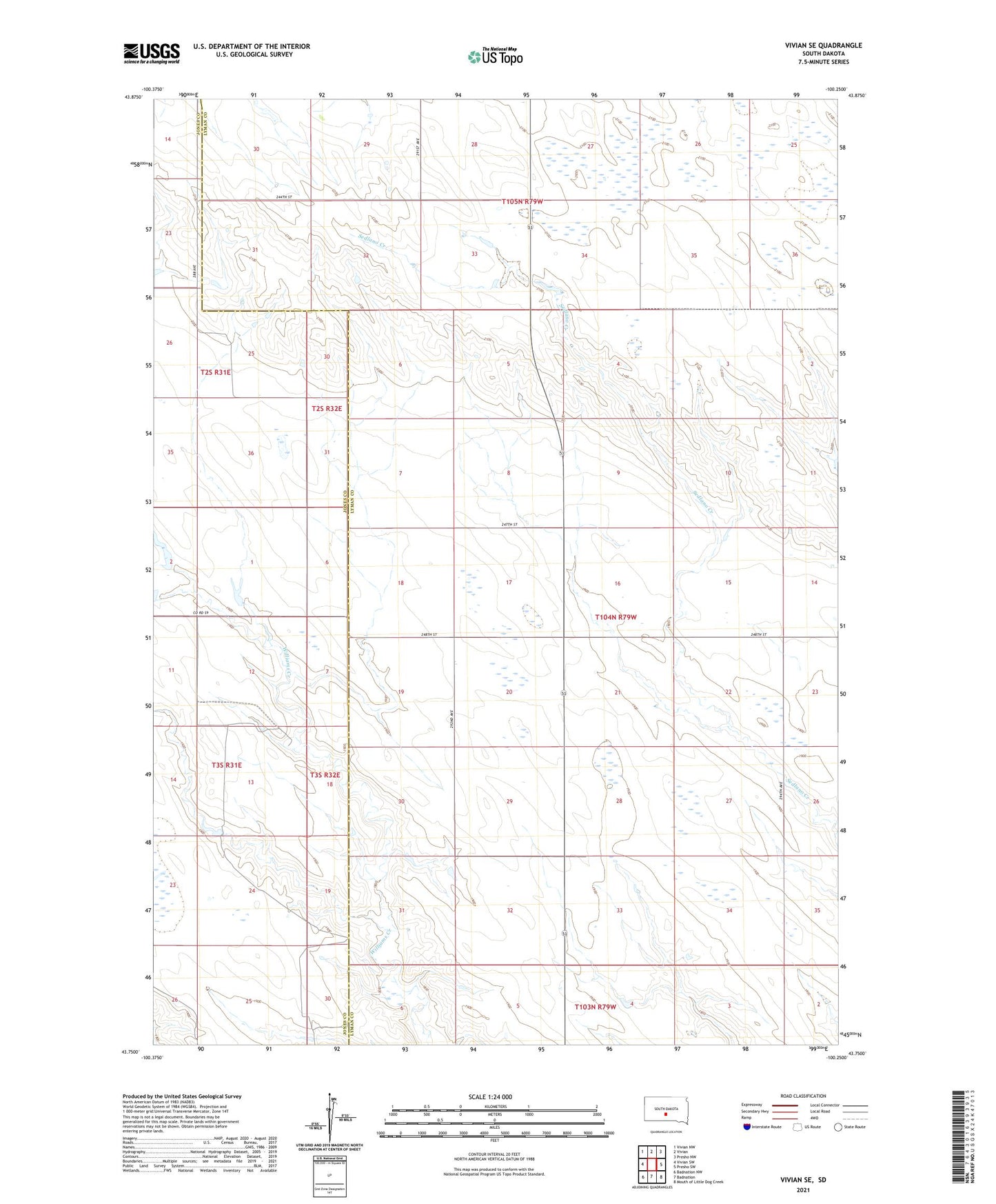Vivian SE South Dakota US Topo Map Image