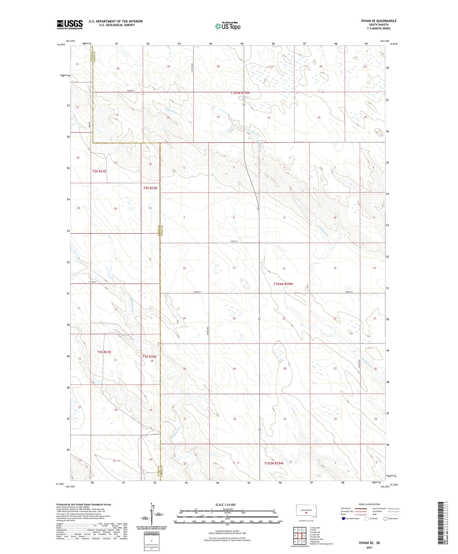 Vivian SE South Dakota US Topo Map Image