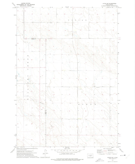 Classic USGS Vivian SE South Dakota 7.5'x7.5' Topo Map Image