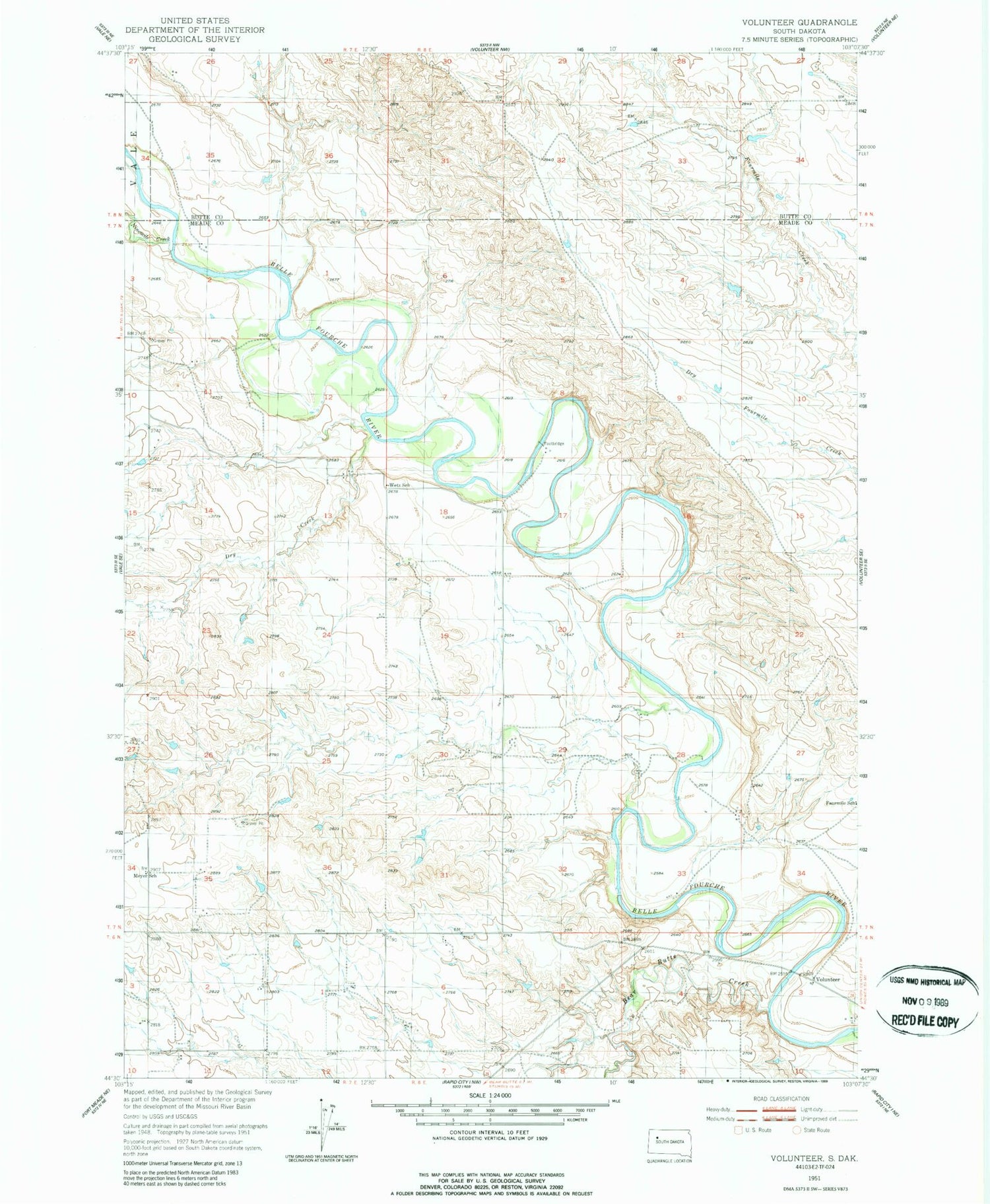 Classic USGS Volunteer South Dakota 7.5'x7.5' Topo Map Image