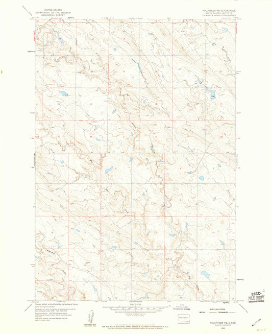 Classic USGS Volunteer NE South Dakota 7.5'x7.5' Topo Map Image