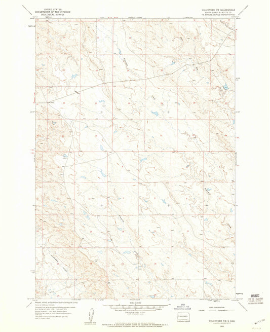 Classic USGS Volunteer NW South Dakota 7.5'x7.5' Topo Map Image
