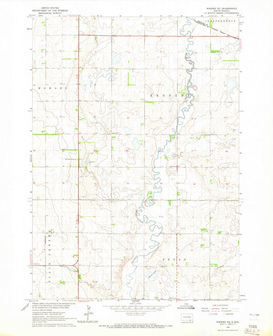 Classic USGS Wagner NE South Dakota 7.5'x7.5' Topo Map Image