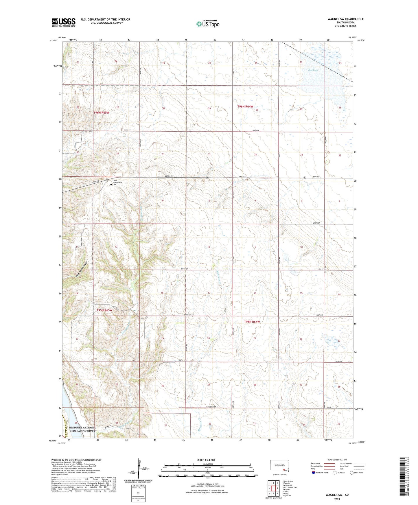 Wagner SW South Dakota US Topo Map Image