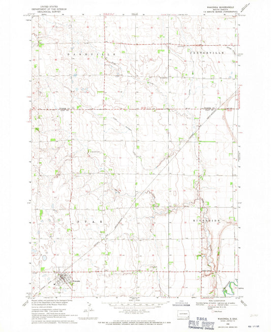 Classic USGS Wakonda South Dakota 7.5'x7.5' Topo Map Image
