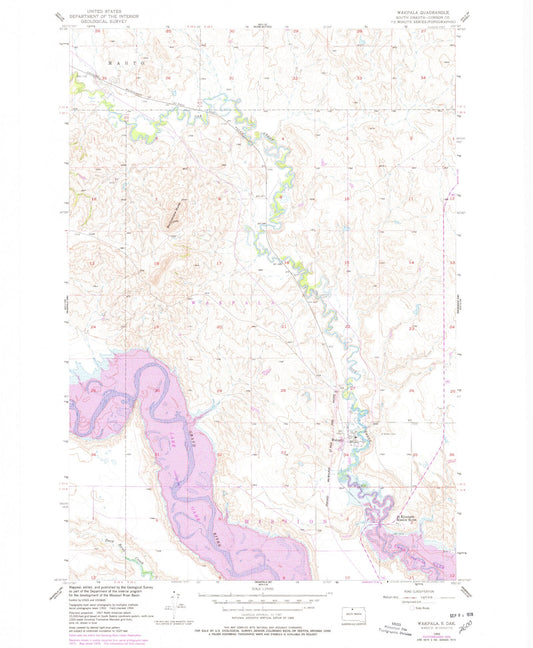 Classic USGS Wakpala South Dakota 7.5'x7.5' Topo Map Image