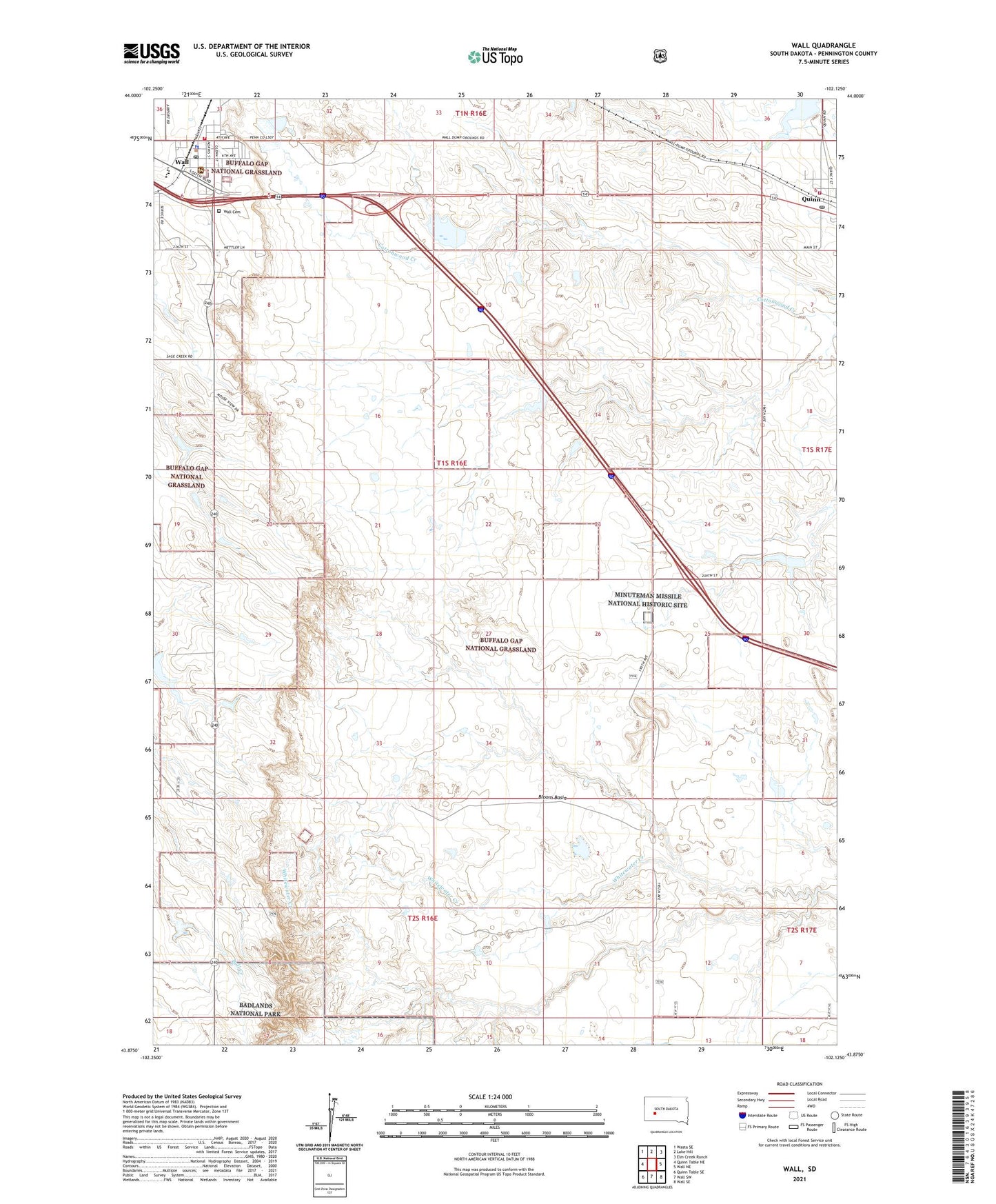 Wall South Dakota US Topo Map Image