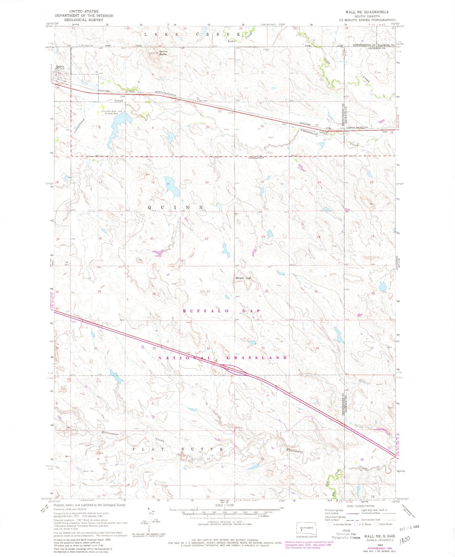 Classic USGS Wall NE South Dakota 7.5'x7.5' Topo Map Image