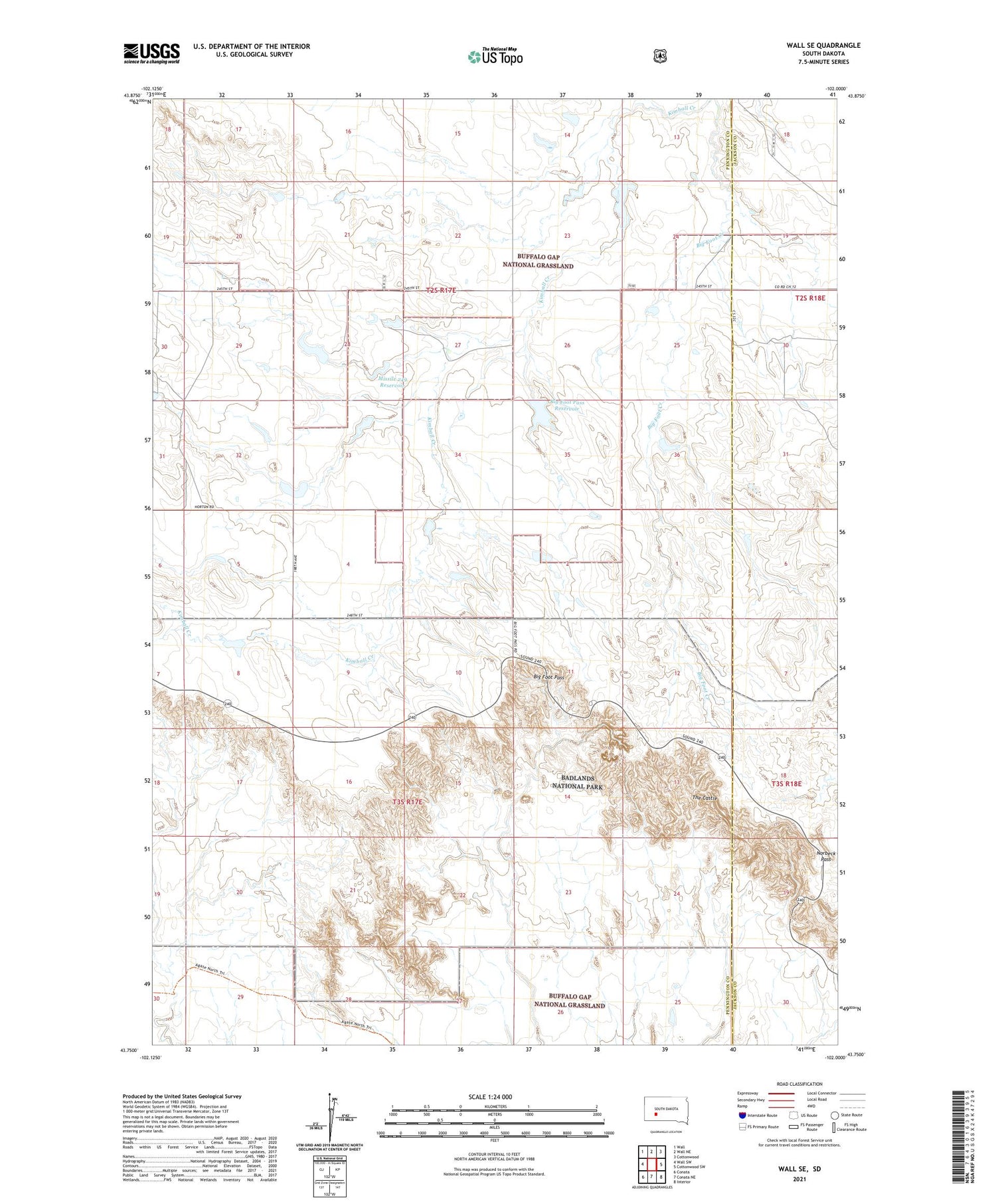 Wall SE South Dakota US Topo Map Image