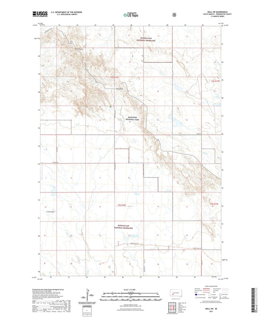 Wall SW South Dakota US Topo Map Image